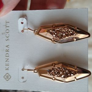 Kendra Scott Bex Bronze Drusy Rose Gold Earrings New